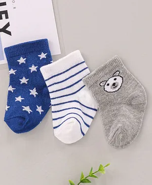 Cute Walk by Babyhug Ankle Length Antibacterial Socks Printed Pack Of 3 - Multicolour