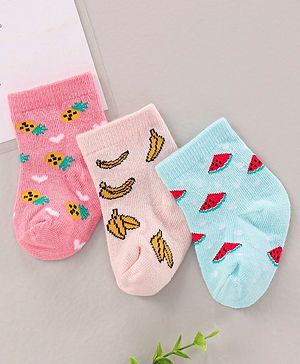 Cute Walk by Babyhug Ankle Length Antibacterial Socks Printed Pack Of 3 - Multicolour