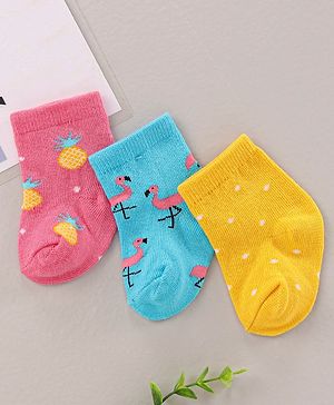Cute Walk by Babyhug Ankle Length Antibacterial Socks Printed Pack Of 3 - Multicolour