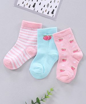 Cute Walk by Babyhug Ankle Length Anti-Bacterial Socks Multi Pattern Pack Of 3 - Multicolor