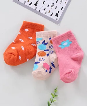 Cute Walk by Babyhug Ankle Length Anti-Bacterial Socks Multi Pattern Pack Of 3 - Multicolor