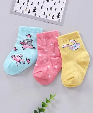 Cute Walk by Babyhug Ankle Length Antibacterial Socks Pack Of 3 - Multicolor