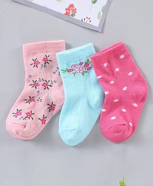 Cute Walk by Babyhug Ankle Length Anti-Bacterial Socks Multi Pattern Pack Of 3 - Multicolor