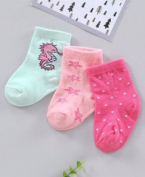 Cutewalk By Babyhug Anti Bacterial Ankle Length Polka Dot Socks Pack Of 3 - Pink Blue