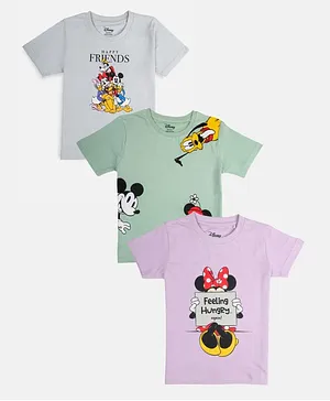 Nap Chief Pack Of 3 Half Sleeves Mickey And Friends Friends Print T Shirts - Purple Grey Green