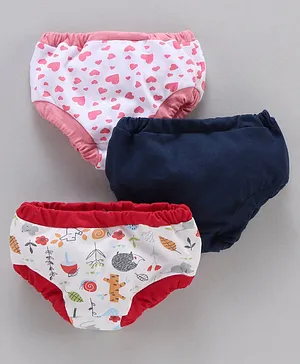 Ohms Cotton Bloomers Solid And Hearts Print Pack of 3 - Pink Blue Red