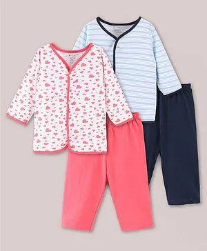 Ohms Cotton Full Sleeves Nightwear Pyjama Set Multiprint Pack of 2 - Multicolor