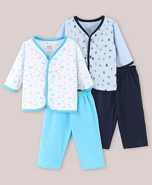 Ohms Cotton Full Sleeves Nightwear Pyjama Set Multiprint Pack of 2 - Multicolor