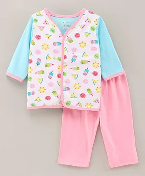 Ohms Cotton Full Sleeves Pyjama Set Multiprint - Multicolor