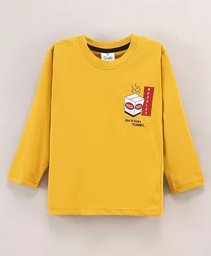 Grab It Sinker Knit Full Sleeves T-Shirt Text Print - Mustard