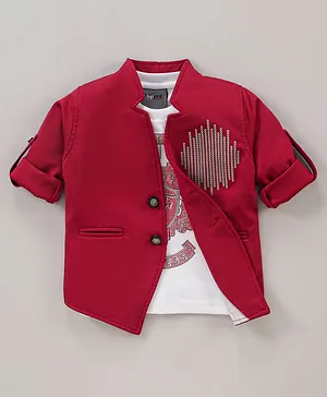 Dapper Dudes Full Sleeves Circles Embroidered Jacket With Secret Of Success Print Tee - Maroon