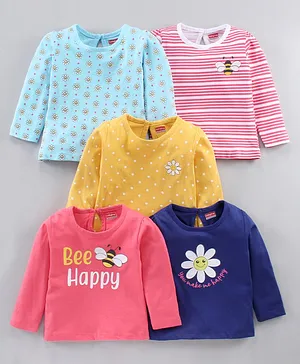 Babyhug Full Sleeves Tees Multi Print Pack of 5 - Multicolour