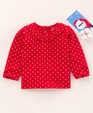 Babyhug Full Sleeves Knit Top Polka Print - Red