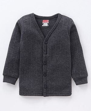 Babyhug Full Sleeves Solid Color Front Open Thermal Vest - Dark Grey