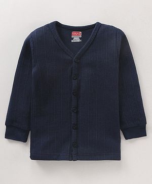 Babyhug Full Sleeves Solid Color Front Open Thermal Vest - Navy Blue