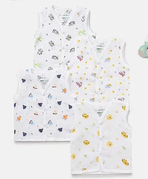 The Boo Boo Club Set of 4 Organic Cotton Sleeveless Elephant And Deer Print Vests - Green