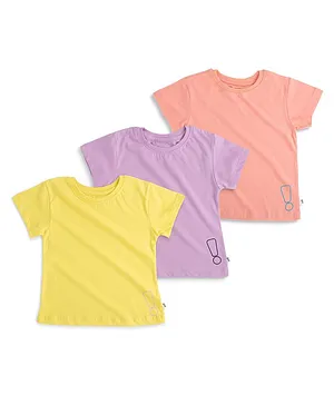 Plan B Half Sleeves Exclamation Placement Printed Pack Of 3 Tees - Peach Lavender & Yellow