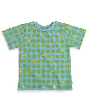Plan B Half Sleeves All Over Polka Dot & Smiley Printed T-Shirt - Blue