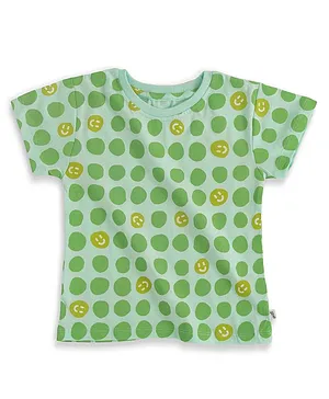 Plan B Half Sleeves All Over Polka Dot & Smiley Printed T-Shirt - Green