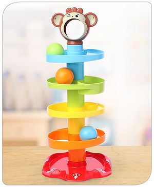 Babyhug Premium 5 Layer Monkey Roll Ball Toy| Drop and Roll Swirling Tower| Educational and Activity Montessori Pre-School Toy| Stack, Drop and Go Ball Ramp Toy|3 Spinning Balls |BIS Certified| Non-toxic