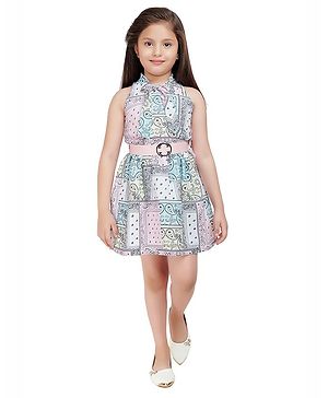 TINY BABY Sleeveless Paisley Printed Party Dress With Belt Detail - Pink