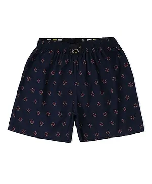 LBEE Floral Motif Print Above Knee Length Shorts - Navy Blue