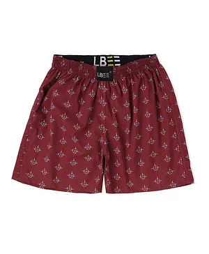 LBEE Floral Motif Print Above Knee Length Shorts - Red