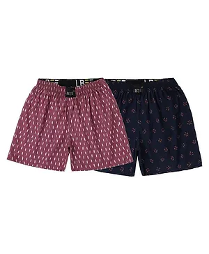 LBEE Pack Of 2 All Over Abstract Smudge & Floral Motif Print Shorts - Pink & Navy Blue