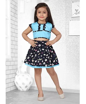 babywish Cap Sleeves All Over Daisy Flower Print Top & Skirt Set - Blue