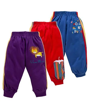 babywish Pack Of 3 Be Brave Little One Lion & Bird Placement Printed Pajamas  - Blue Red & Purple