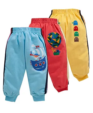 babywish Pack Of 3 Pirate Ship Hot Air Balloon & Pac Man Placement Printed Pajamas - Yellow Red & Blue