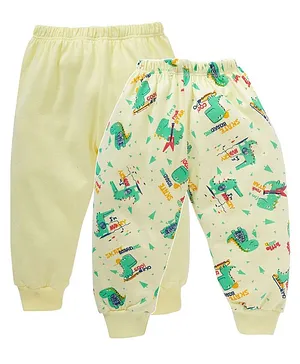 babywish Pack Of 2 Solid And All Over Dinosaur Printed Pyjama Pants - Yellow