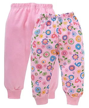 babywish Pack Of 2 Solid And All Over Floral Printed Pyjama Pants - Pink