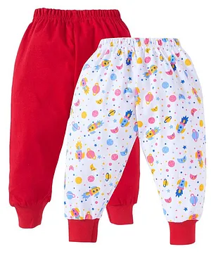 babywish Pack Of 2 Solid And All Over Space Element Printed Pyjama Pants - Red