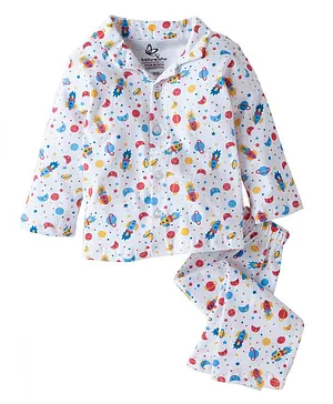 babywish 100% Cotton Full Sleeves Space Print Night Suit  - Blue