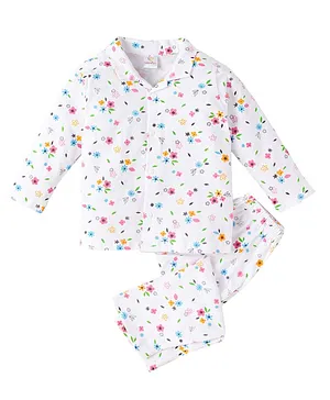 babywish 100% Cotton Full Sleeves Floral Print Night Suit  - Green