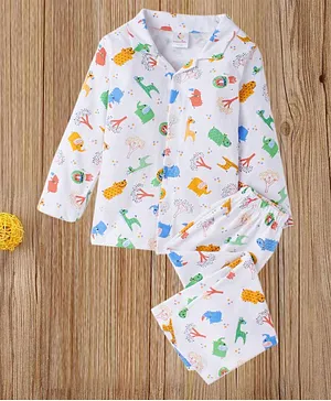 babywish 100% Cotton Full Sleeves Animals Print Night Suit - Orange