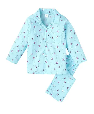 babywish Full Sleeves Flies All Over Print Night Suit - Blue