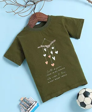 BAATCHEET Half Sleeves Bio Wash Heart & Quote Printed T Shirt - Green