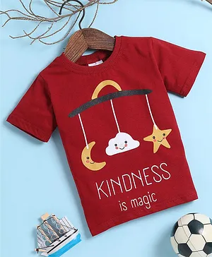 BAATCHEET Half Sleeves Bio Wash Kindness Is Magic Printed T-Shirt - Cherry Red