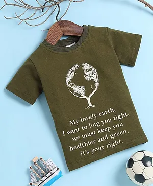 BAATCHEET Half Sleeves Bio Wash Earth Love Text Printed T-Shirt - Green