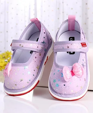 Cute Walk by Babyhug Casual Shoes Stars Print With Bow Applique - Purple
