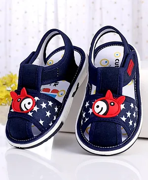 Cute Walk by Babyhug Slip On Sandals with Velcro Closure Stars Print with Fish Applique - Navy