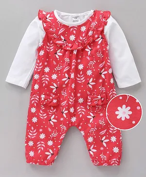 Cucumber Full Sleeves Winter Wear Suit Floral Print- Red White