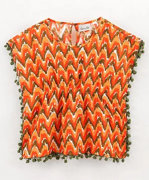 BownBee Sleeveless Abstract Print Kaftan Style Top - Orange