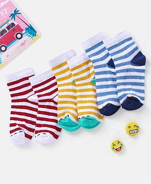 Cutewalk By Babyhug Cotton Anti Bacterial Ankle Length Socks Striped Pack of 3 - Multicolour