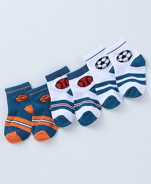Cutewalk By Babyhug Anti Bacterial Ankle Length Ball Print Socks Pack Of 3 - Blue & White