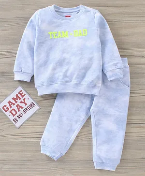 Babyhug Full Sleeves Tee & Pants Set Text Print - Light Blue