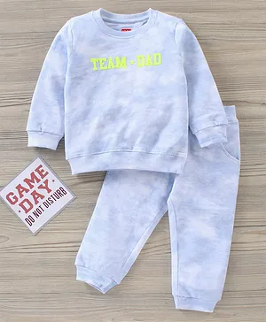 Babyhug Full Sleeves Tee & Pants Set Text Print - Light Blue
