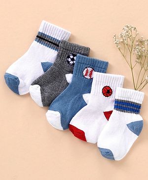 Cutewalk By Babyhug Anti Bacterial Ankle Length Socks Sports Ball Design Pack Of 5- Multicolor